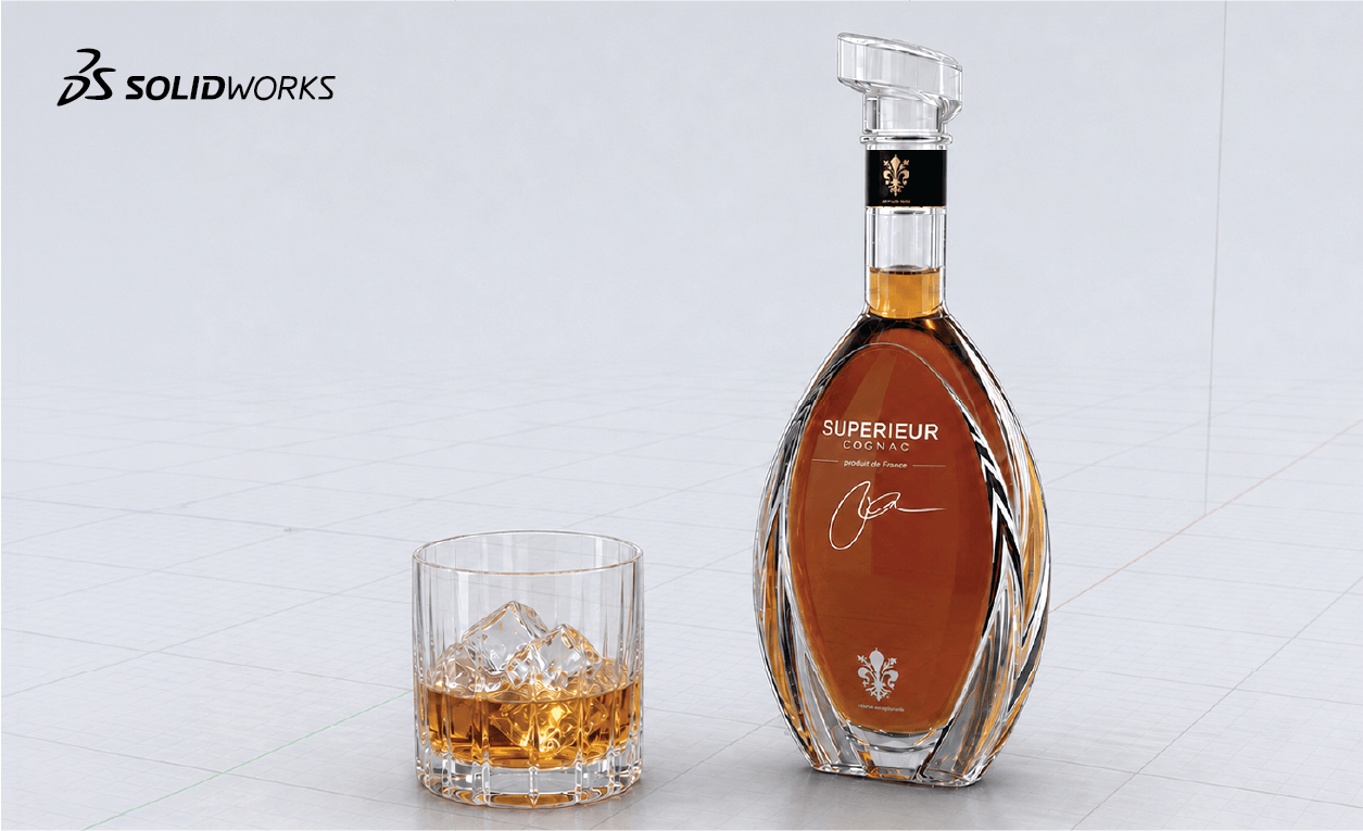 Cognac bottle CAD and visualisation by Orthographic